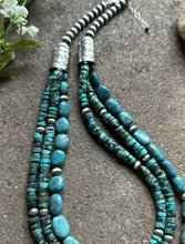 Load image into Gallery viewer, Sterling Silver Multi Strand Turquoise W Pearls Bead Necklace. 24 inch