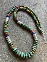 Load image into Gallery viewer, Sterling Silver Multi Stone Graduated Green Turquoise Bead Necklace. 26 inch