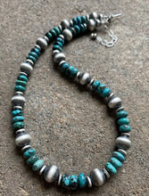 Load image into Gallery viewer, Sterling Silver Turquoise W Navajo Pearls Bead Necklace. 16 inch