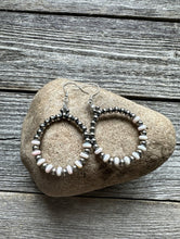 Load image into Gallery viewer, Sterling Silver Pink Conch W Pearls Bead Hoop Earrings. 2.5 Inch.