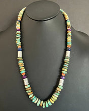 Load image into Gallery viewer, Sterling Silver Multi Stone Graduated Green Turquoise Bead Necklace. 26 inch