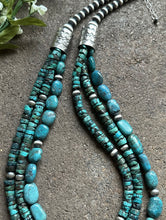 Load image into Gallery viewer, Sterling Silver Multi Strand Turquoise W Pearls Bead Necklace. 24 inch