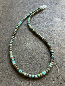 Sterling Silver Blue Green Turquoise Bead Necklace. 18 inch
