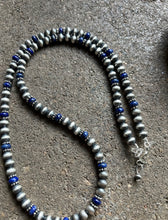 Load image into Gallery viewer, Sterling Silver Blue Lapis W 6mm Pearls Bead Necklace. 24 inch