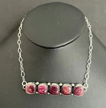 Load image into Gallery viewer, Navajo Sterling Silver Purple Spiny Oyster Choker Bar Chain Necklace 14 inch KY