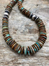 Load image into Gallery viewer, Sterling Silver Graduated Green Turquoise Bead Necklace. 18 inch