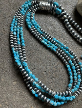 Load image into Gallery viewer, Sleeping Beauty Turquoise Multi Strand Sterling Silver Bead Necklace 28 inch