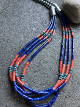 Load image into Gallery viewer, Sterling Silver Multi Strand Stone Lapis Bead Necklace. 24 inch