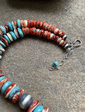 Load image into Gallery viewer, SterlingSilver MultiStone Graduated Turquoise Spiny Oyster Bead Necklace 26 inch