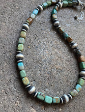 Load image into Gallery viewer, Sterling Silver Blue Green Turquoise W Navajo Pearls Bead Necklace 16 inch