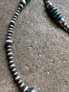 Long Sterling Silver Blue Turquoise Navajo Pearls Bead Necklace. 30 inch