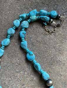 Sterling Silver Turquoise Bead Necklace. 18 inch