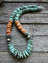 Load image into Gallery viewer, Sterling Silver Graduated Turquoise Spiny Oyster Bead Necklace 18 Inch