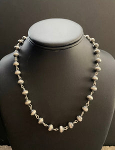 Sterling Silver 8mm Navajo Pearls Rosary Bead Necklace. 28 Inch.