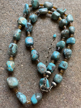 Load image into Gallery viewer, Sterling Silver Turquoise Nuggets Heishi Bead Necklace 25 Inch