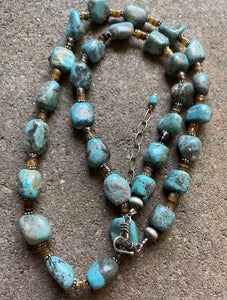 Sterling Silver Turquoise Nuggets Heishi Bead Necklace 25 Inch