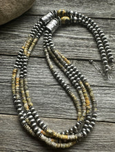 Load image into Gallery viewer, Sterling Silver Multi Strand Bumblebee Jasper Pearls Bead Necklace. 30 inch