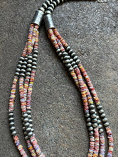 Load image into Gallery viewer, Sterling Silver Multi Strand Multi Color Shell W Pearls Bead Necklace. 26 inch