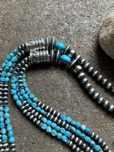 Load image into Gallery viewer, Sleeping Beauty Turquoise Multi Strand Sterling Silver Bead Necklace 28 inch