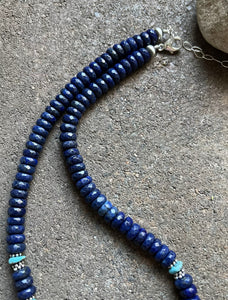 Sterling Silver Lapis W Turquoise Bead Necklace. 21 inch