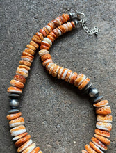 Load image into Gallery viewer, Sterling Silver Graduated Orange Spiny Oyster Bead Necklace. 18 inch