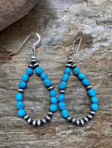 Sterling Silver Sleeping Beauty Turquoise W Navajo Pearls Earrings.