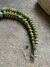 Load image into Gallery viewer, Long Sterling Silver Green Turquoise Bead Necklace. 32 inch