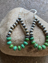 Load image into Gallery viewer, Sterling Silver Green Turquoise W Pearls Bead Loop Earrings.