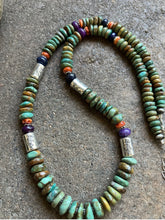 Load image into Gallery viewer, Sterling Silver Multi Stone Graduated Green Turquoise Bead Necklace. 26 inch