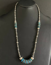 Load image into Gallery viewer, Long Sterling Silver Blue Turquoise Navajo Pearls Bead Necklace. 30 inch