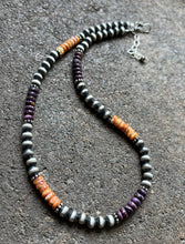 Load image into Gallery viewer, Sterling Silver Orange Purple Spiny Oyster W Pearls Bead Necklace 16 inch