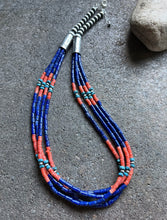 Load image into Gallery viewer, Sterling Silver Multi Strand Stone Lapis Bead Necklace. 24 inch