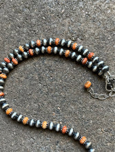 Load image into Gallery viewer, Sterling Silver Orange Spiny Oyster with 6mm Pearls Bead Necklace. 22 inch