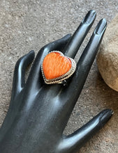 Load image into Gallery viewer, Native American Sterling Silver Orange Spiny Oyster Ring. Size 7.5 Signed