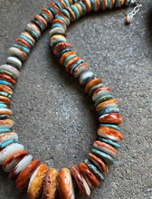 Load image into Gallery viewer, Sterling Silver Graduated Turquoise W Spiny Oyster Bead Necklace. 18 inch
