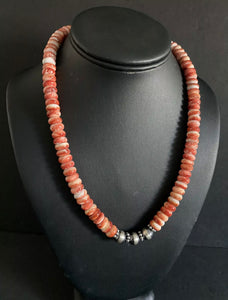 Sterling Silver Spiny Oyster Bead Necklace. 18.5 inch