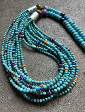 Load image into Gallery viewer, Sterling Silver Multi Strand Multi Stone Turquoise Bead Necklace. 30 inch