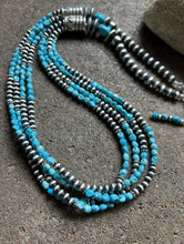 Load image into Gallery viewer, Sleeping Beauty Turquoise Multi Strand Sterling Silver Bead Necklace 28 inch