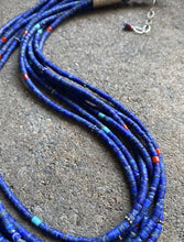 Load image into Gallery viewer, Sterling Silver Multi Strand Multi Stone Lapis Bead Necklace. 22 Inch