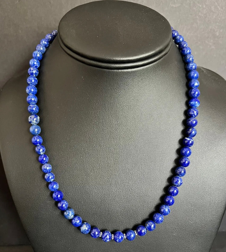 Sterling Silver Lapis Bead Necklace. 18 inch