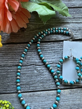 Load image into Gallery viewer, Sterling Silver Blue Turquoise Bead Necklace W Earrings Set. Gift 18 Inch