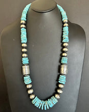 Load image into Gallery viewer, Sterling silver graduated turquoise bead necklace 30 Inch