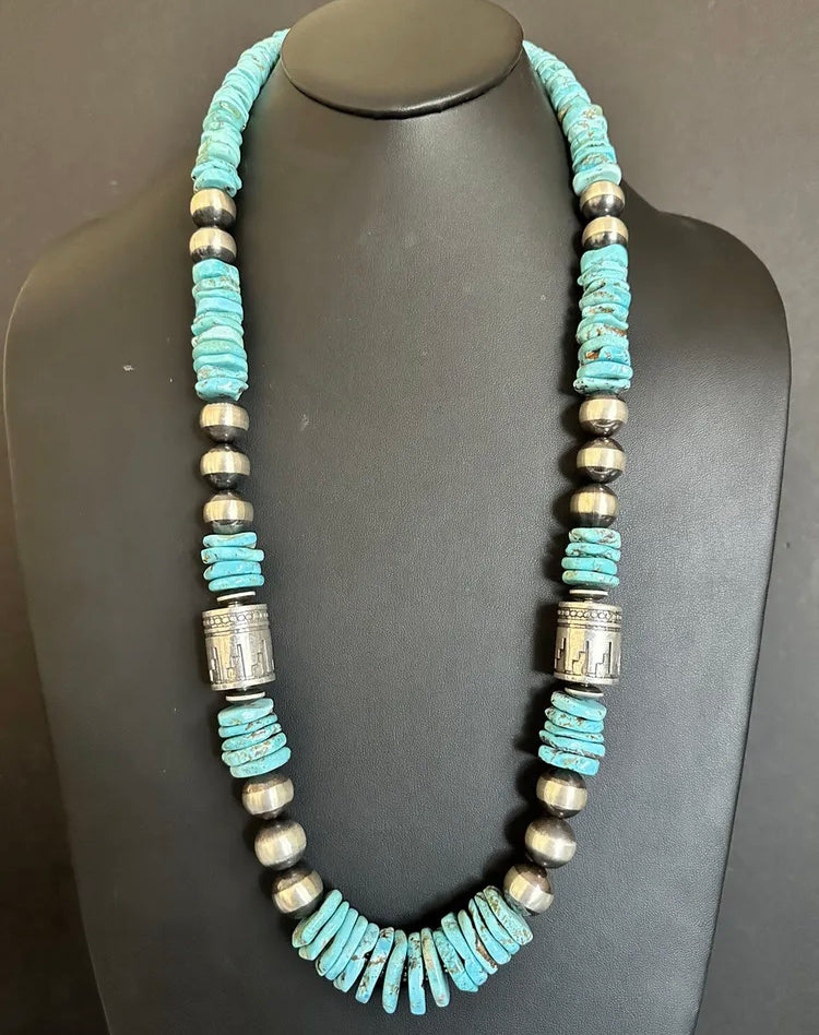 Sterling silver graduated turquoise bead necklace 30 Inch