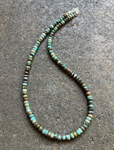 Sterling Silver Blue Green Turquoise Bead Necklace. 18 inch