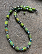 Load image into Gallery viewer, Sterling Silver Green Turquoise W Pearls Bead Necklace. 18 inch
