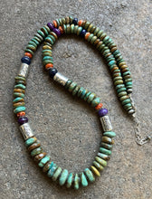 Load image into Gallery viewer, Sterling Silver Multi Stone Graduated Green Turquoise Bead Necklace. 26 inch