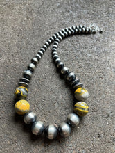 Load image into Gallery viewer, Sterling Silver Bumblebee Jasper W Pearls Bead Necklace. 18 inch