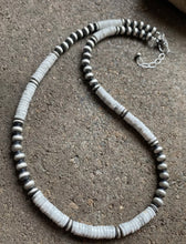 Load image into Gallery viewer, Sterling Silver White Buffalo Turquoise W Navajo Pearls Bead Necklace. 18 inch