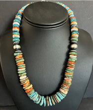 Load image into Gallery viewer, Sterling Silver Graduated Turquoise Spiny Oyster Bead Necklace 18 Inch