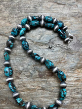 Load image into Gallery viewer, Sterling Silver Turquoise Nuggets Pearls Bead Necklace. 19 inch